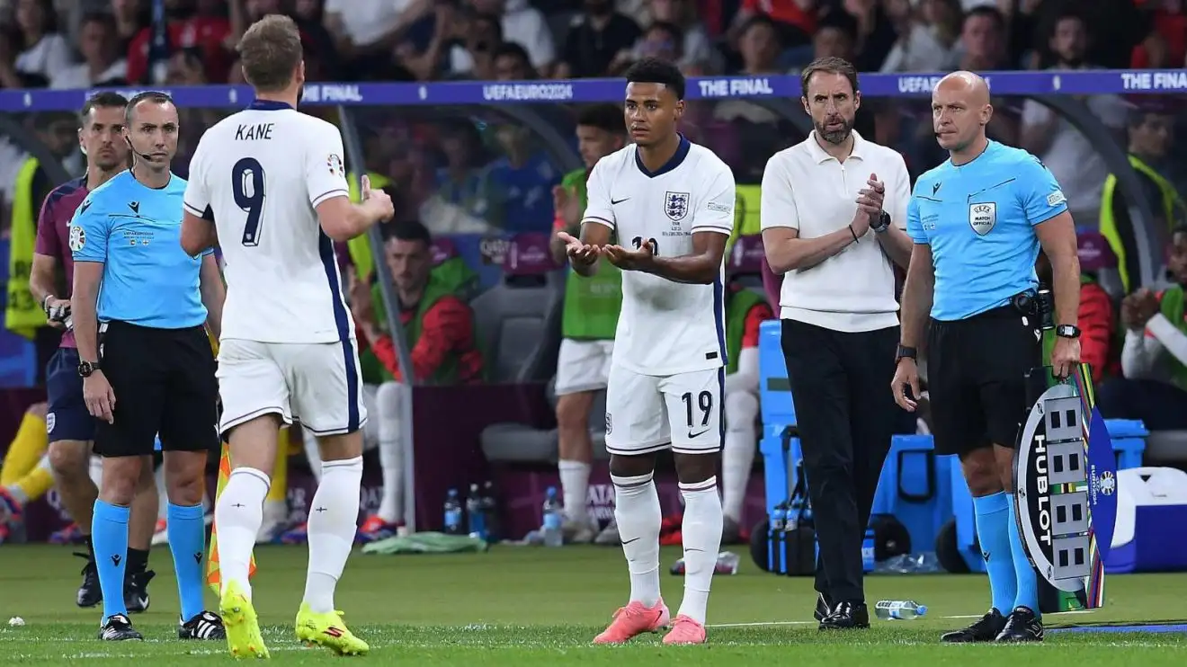 England manager Gareth Southgate watches on as Ollie Watkins replaces Harry Kane