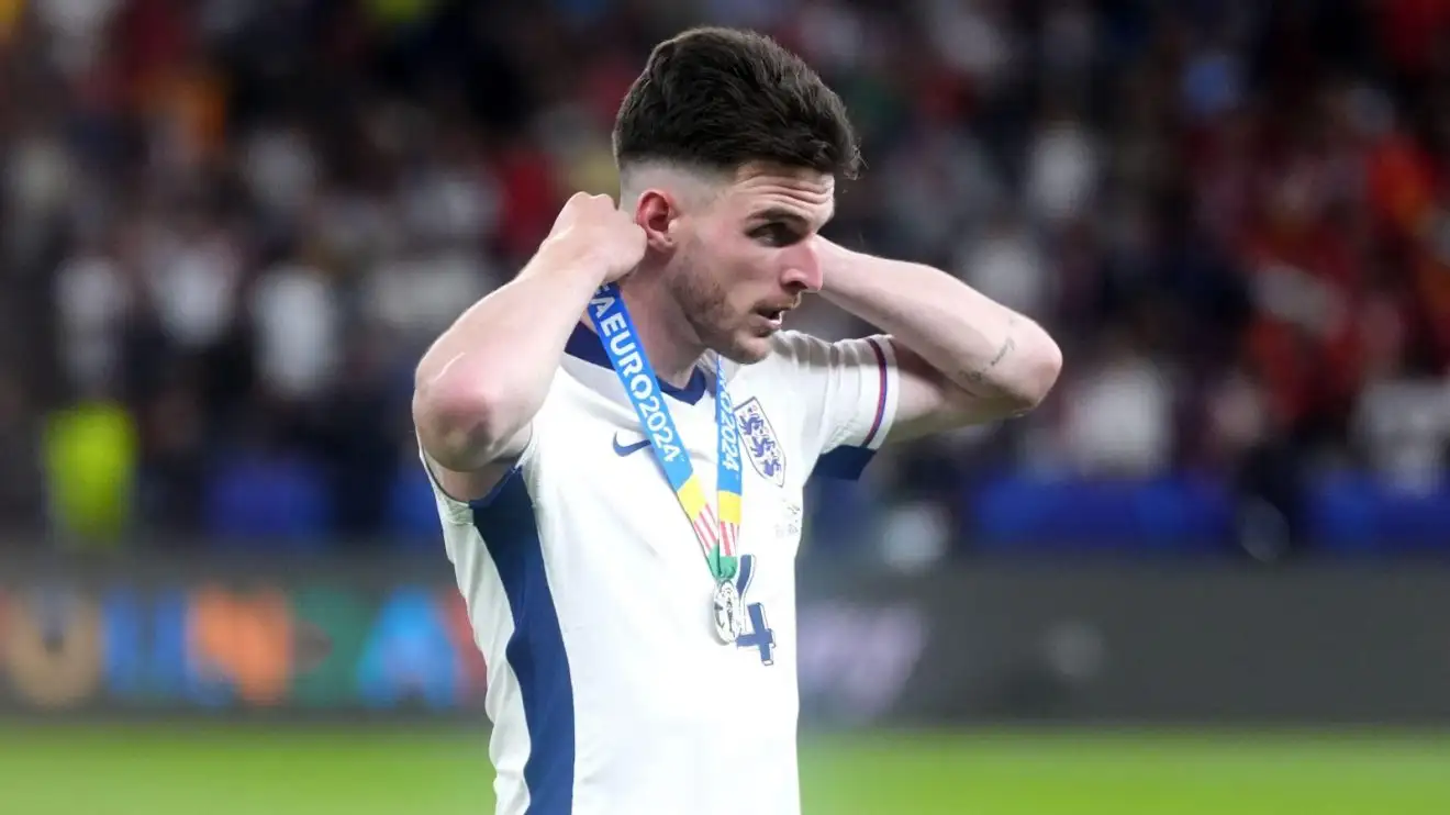 One 'terrified' and 'comical' England player sums up the Southgate era 1 Declan Rice wearing his Euro 2024 medal