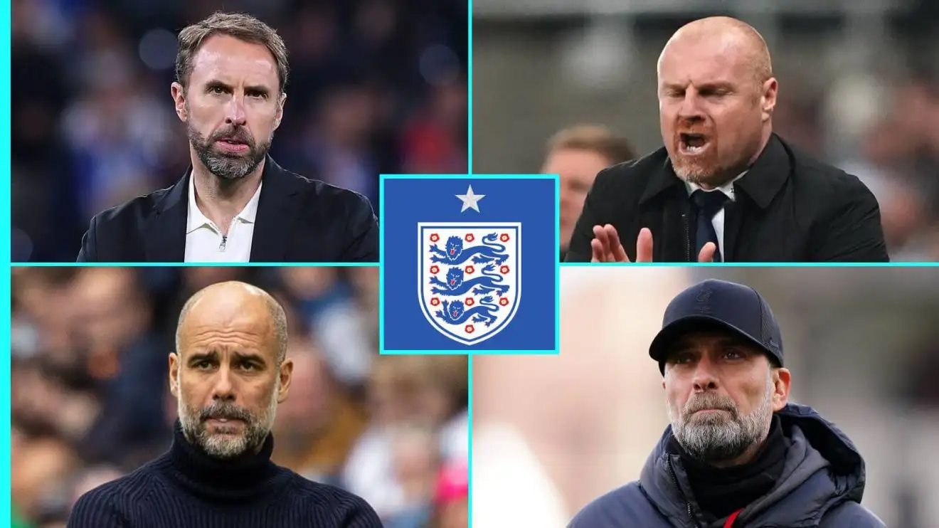 Gareth Southgate, Sean Dyche, Pep Guardiola and Jurgen Klopp via the England badge