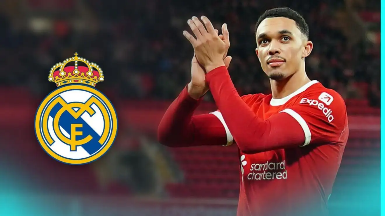 Liverpool right-previously Trent Alexander-Arnold wearing the Real Madrid badge