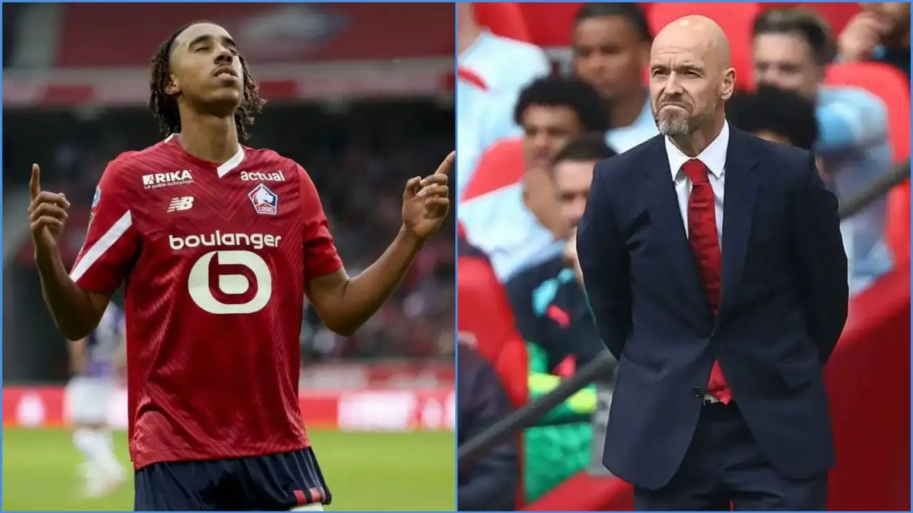 Lille defender Leny Yoro and also Manchester United company Erik 10 Hag