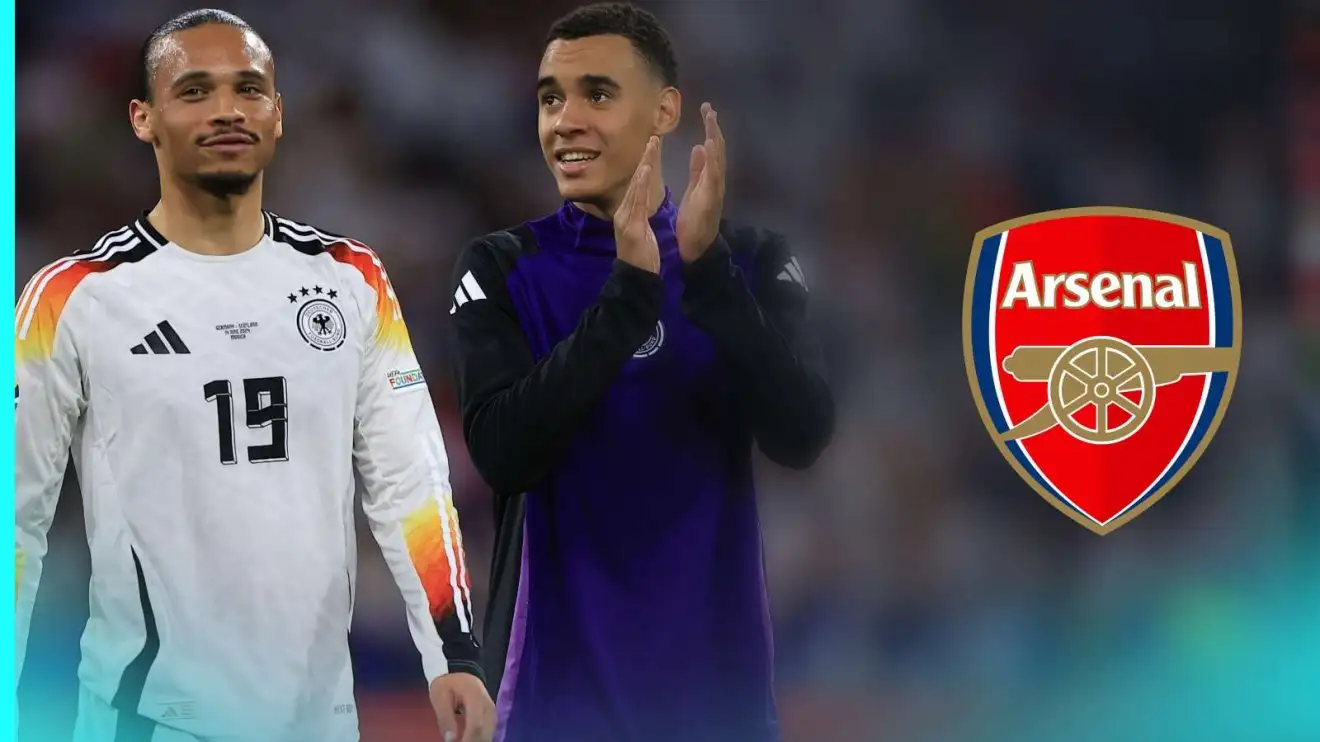 Leroy Sane and Jamal Musiala wearing the Arsenal badge