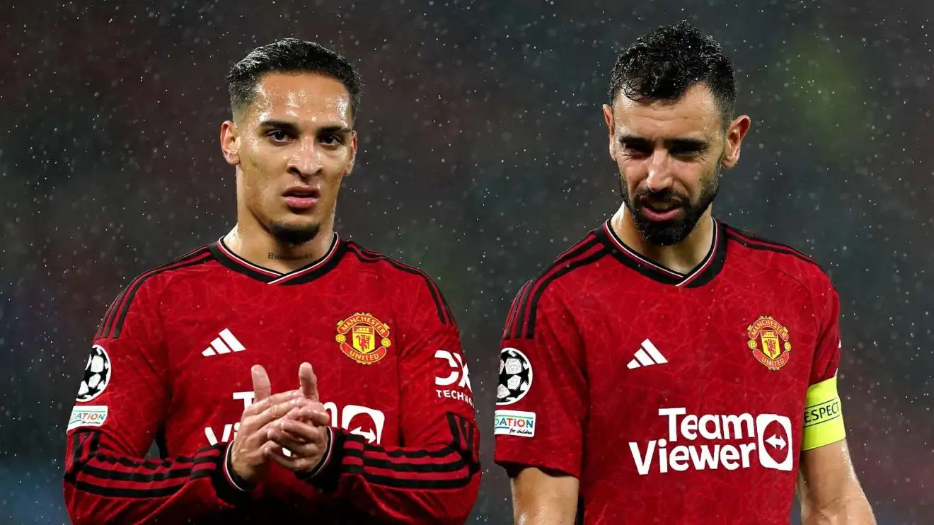 Antony and also Bruno Fernandes of Individual Utd