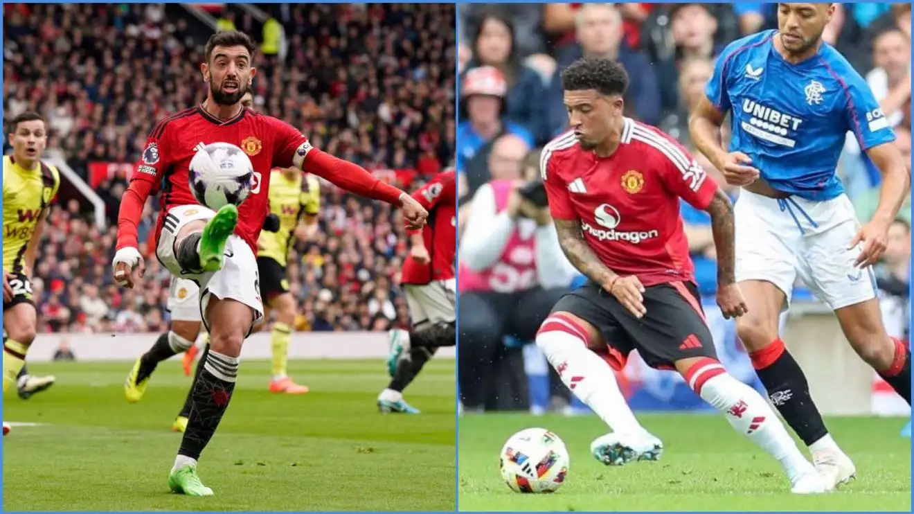 Guy Utd players Bruno Fernandes and also Jadon Sancho in response