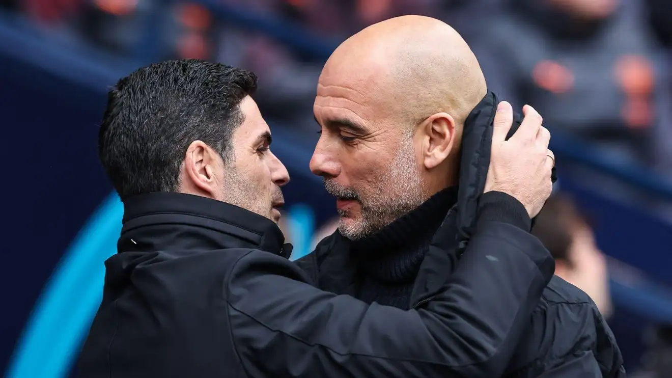 Mikel Arteta and Pep Guardiola share a tight embrace
