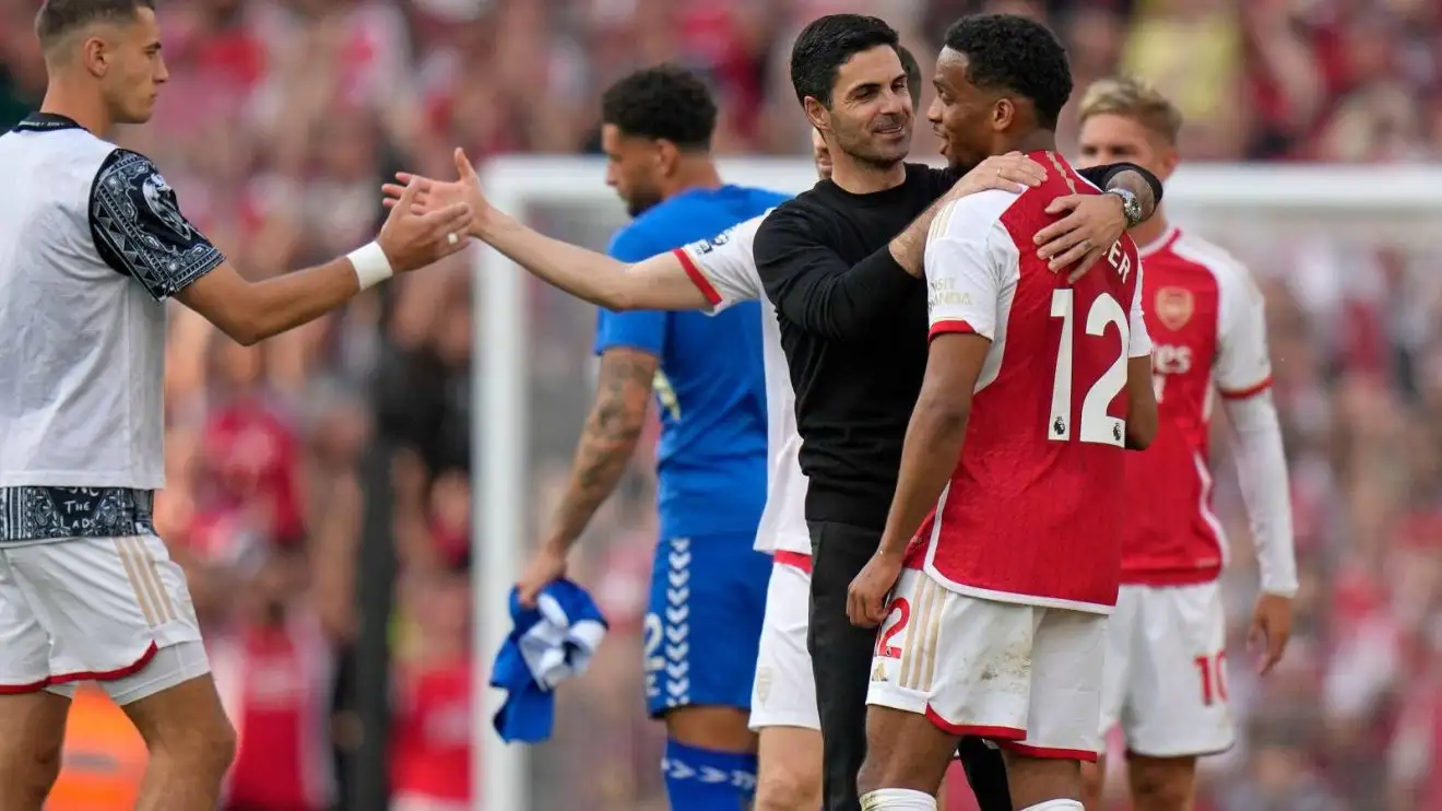 Arsenal blow as Ajax 'approach' Barcelona icon; Arteta explains Timber position change v Man Utd 1 Arsenal manager Mikel Arteta via Jurrien Timber after a suit