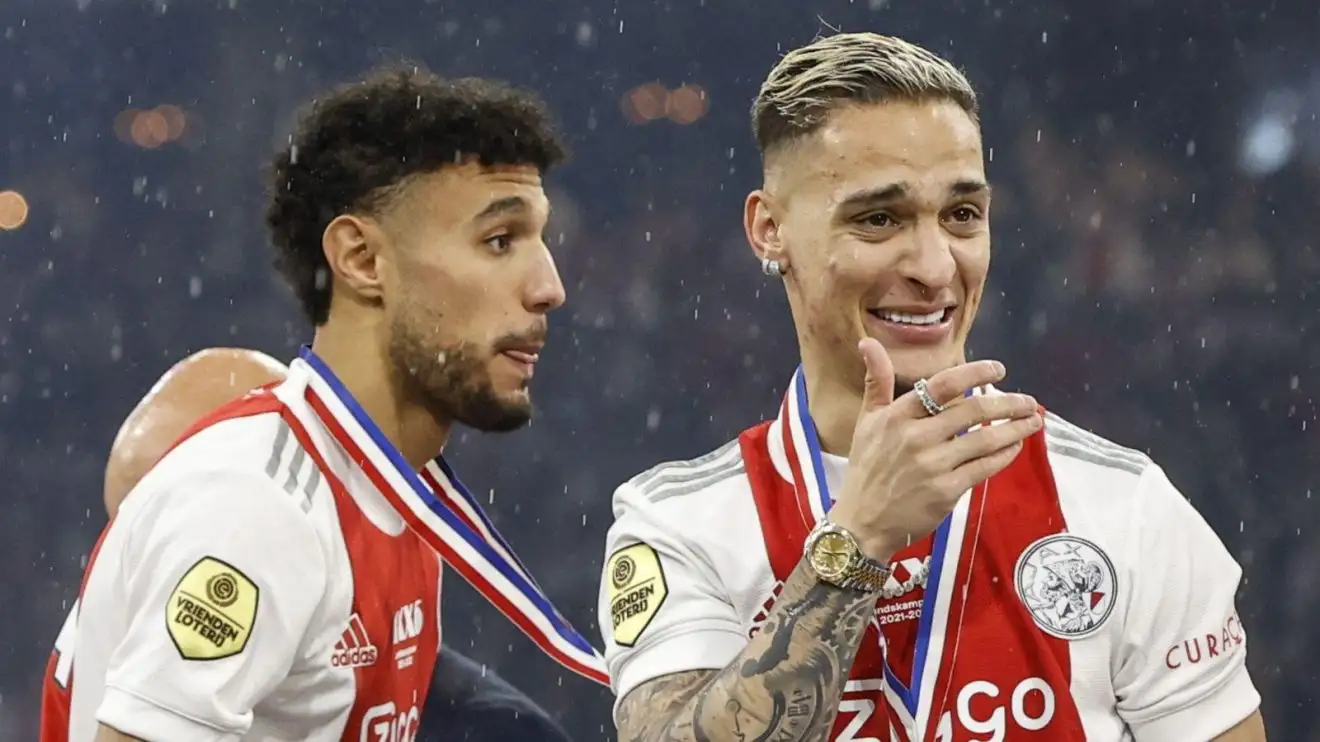 Ajax players Noussair Mazraoui and also Antony