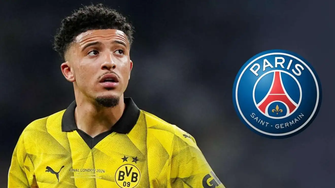 Individual Utd winger Jadon Sancho with the PSG badge