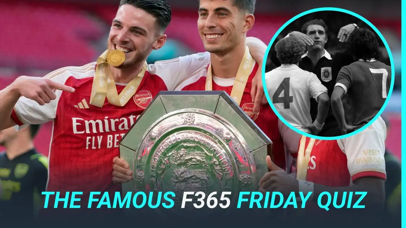 Declan Rice and Kai Havertz celebrate winning the 2023 Community Shield with Arsenal.