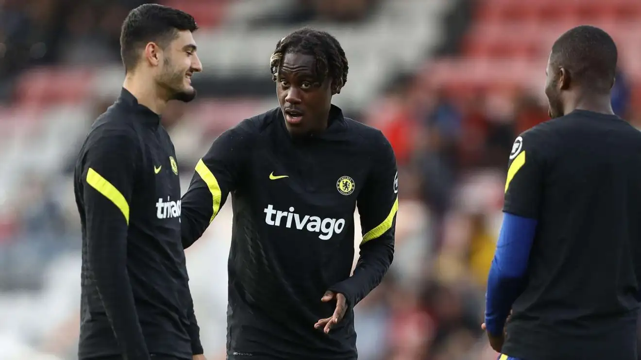 Chelsea players Trevoh Chalobah and also Armando Broja during a pre-match luminous-upward