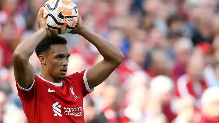 Liverpool right-back Trent Alexander-Arnold takes a throw-in