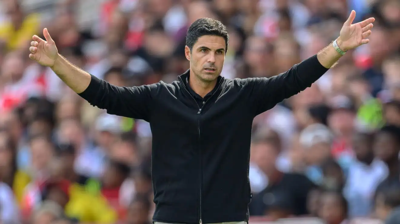 Tool kit supervisor Mikel Arteta responds on the touchline