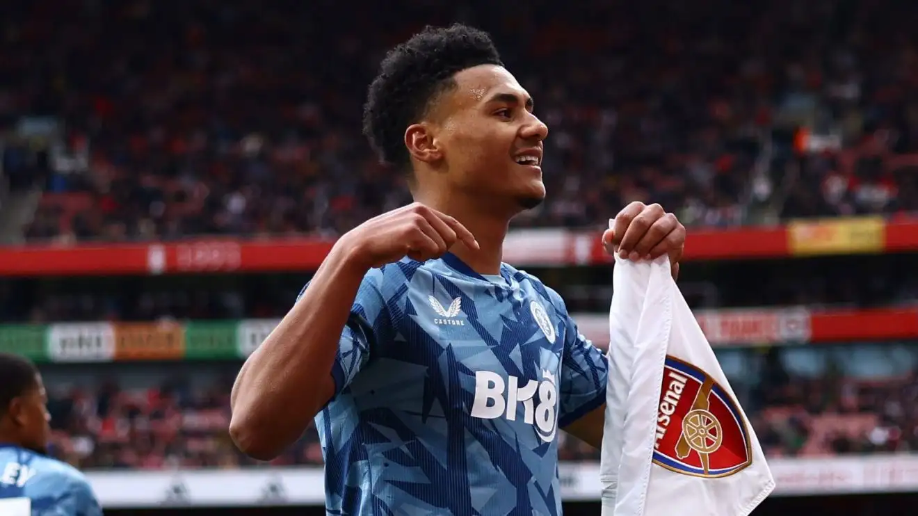 Aston Villa striker Ollie Watkins celebrates scoring against Arsenal