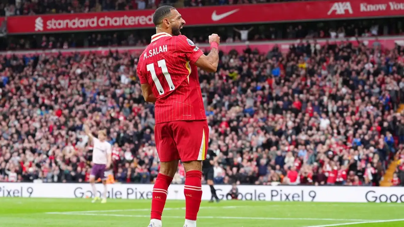 Mo Salah celebrates his urge for Liverpool against Brentford