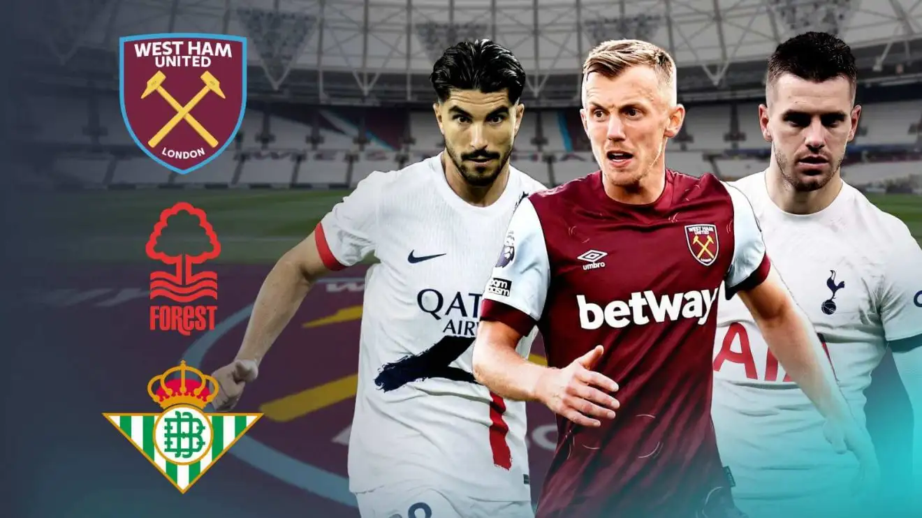 Carlos Soler, James Ward-Prowse and also Giovani Lo Celso via the London Arena history and also West Ham, Nottingham Woodland and also Real Betis badges