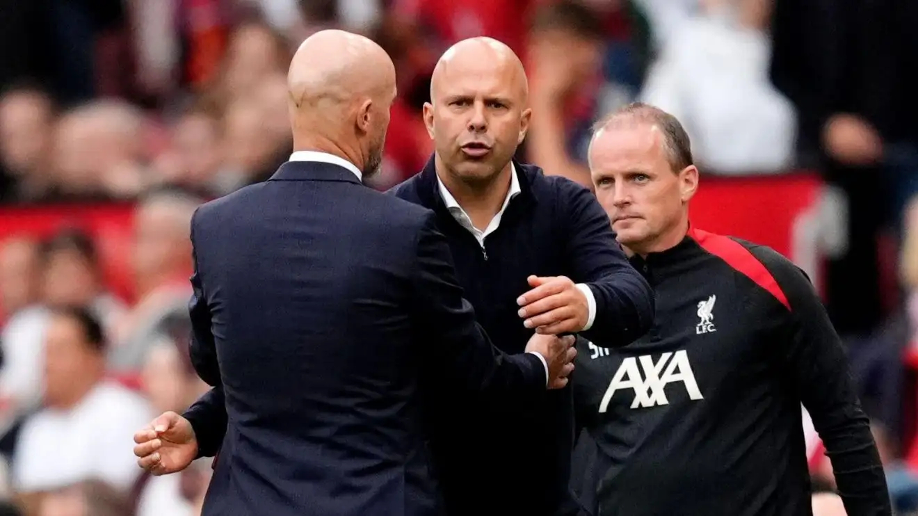 'Rookie' Ten Hag provides 'caveat' for Arne Slot as 'message enforced' to Liverpool stars 1 Manchester Joined manager Erik ten Hag embraces Liverpool head expert Arne Slot