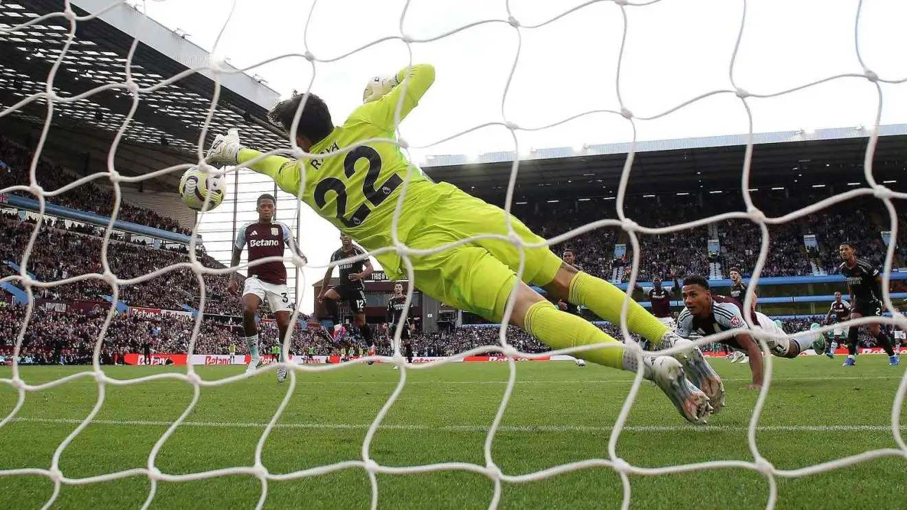 Arsenal goalkeeper David Raya makes a preserve to refute Ollie Watkins