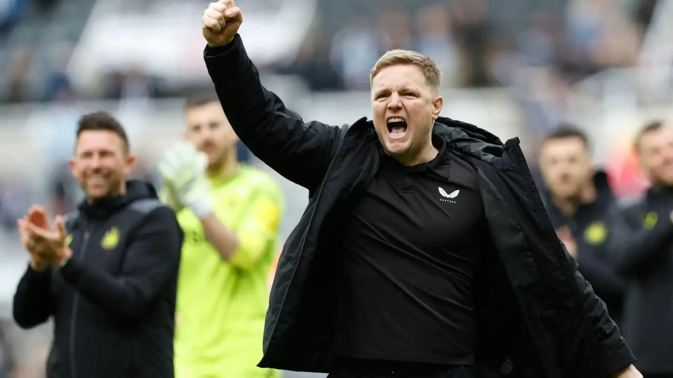 Newcastle head adviser Eddie Howe commemorates after a win