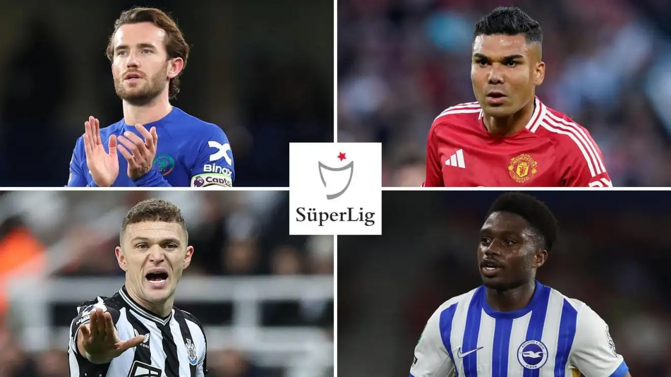 Ben Chilwell, Casemiro, Kieran Trippier và Tariq Lamptey với logo Super Lig của Thổ Nhĩ Kỳ