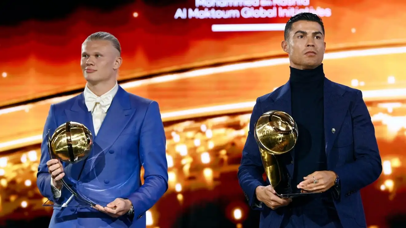 Tiền đạo Man City Erling Haaland và Cristiano Ronaldo