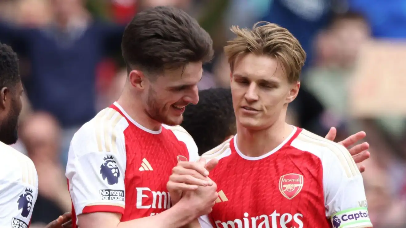 Arsenal duo Declan Rice as well as Martin Odegaard