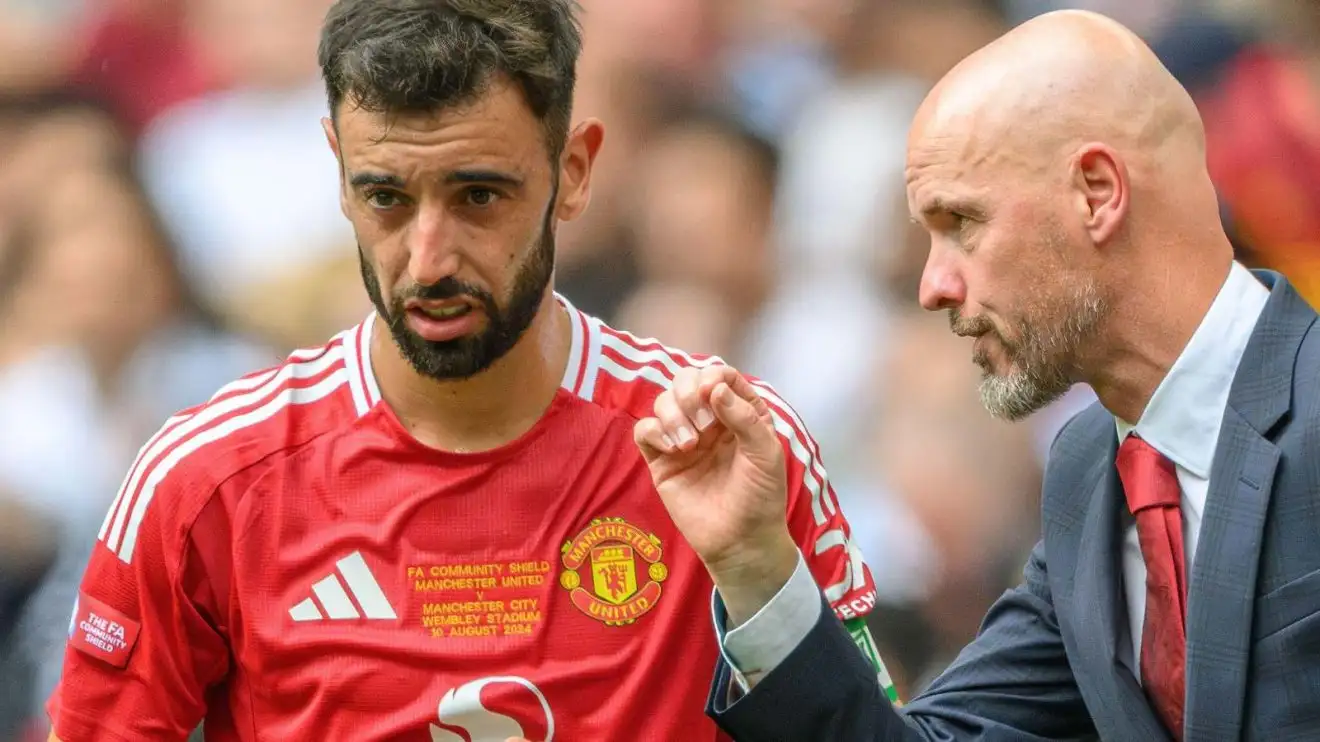 Man Utd boss Ten Hag insists 'matter of time' until star player 'finds his form' after slow start 1 Guy Utd captain Bruno Fernandes as well as Erik ten Hag