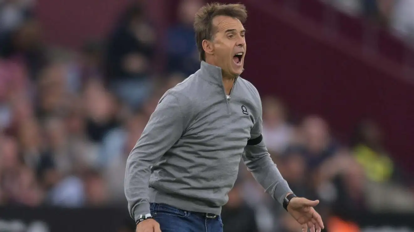 West Ham head coach Julen Lopetegui responds on the touchline