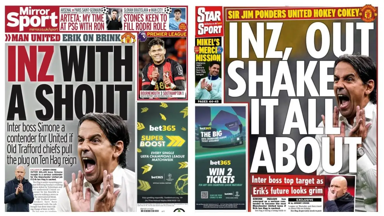 Man Utd back pages with Simone Inzaghi
