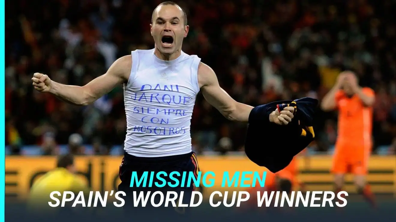 Andres Iniesta celebrates scoring for Spain in the 2010 World Cup final.