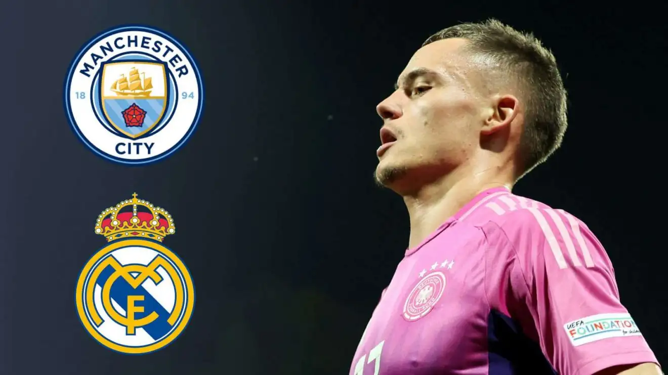 Man City provide 'tough competition' as Real Madrid 'prioritise' signing £125m Germany star 1 Florian Wirtz, Guy City enclosure, Real Madrid badges