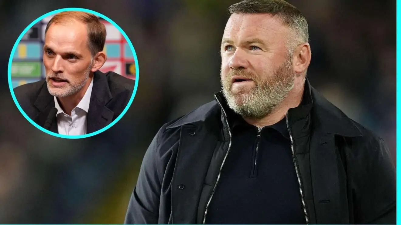 Wayne Rooney with Thomas Tuchel in a small circle