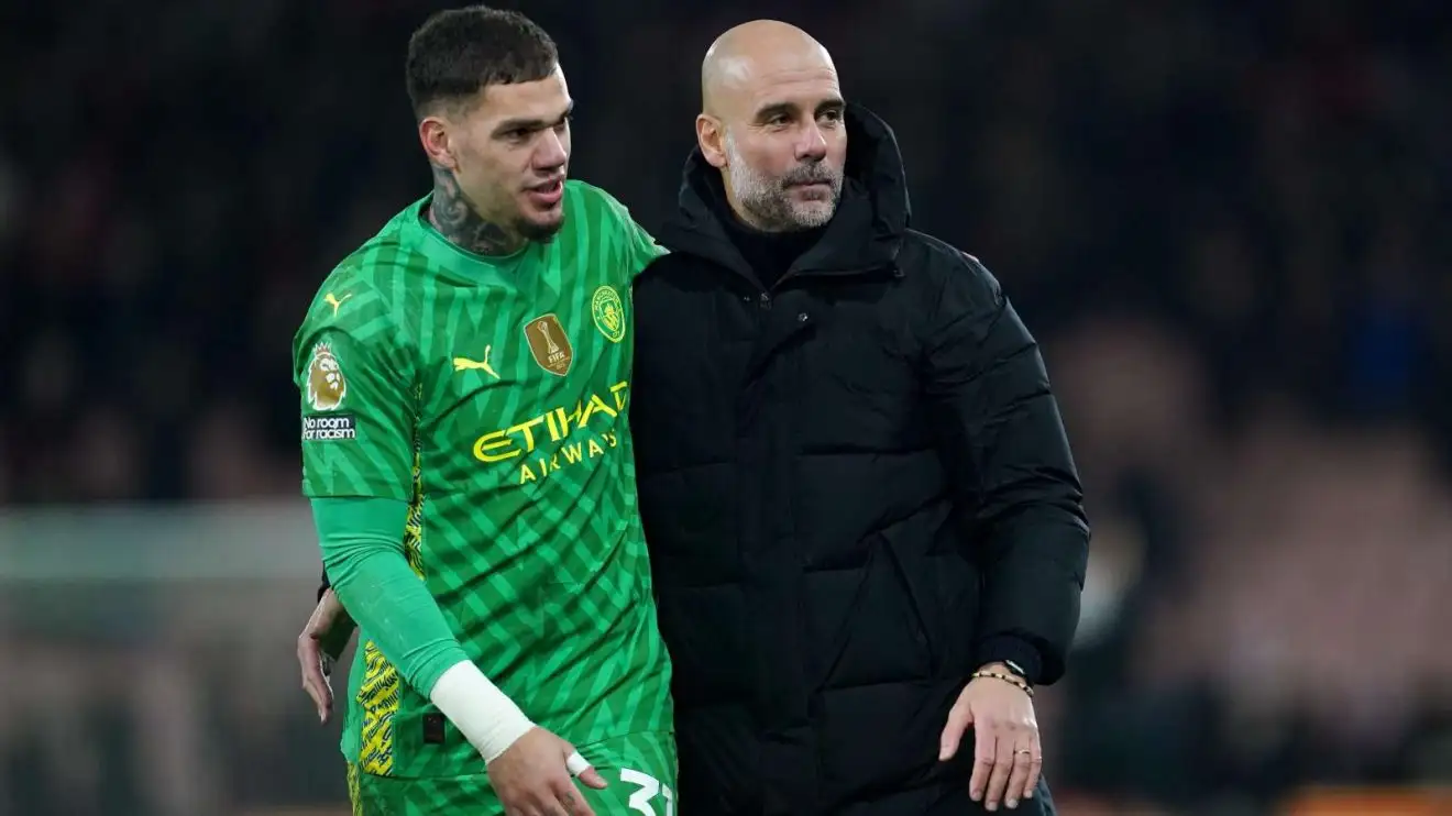 Male Urban place's Ederson and also Pep Guardiola