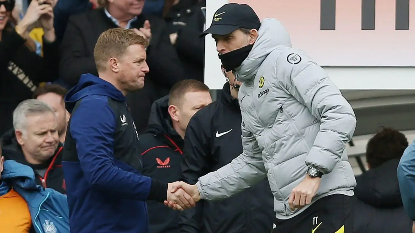 Newcastle manager Eddie Howe embraces Chelsea coach Thomas Tuchel