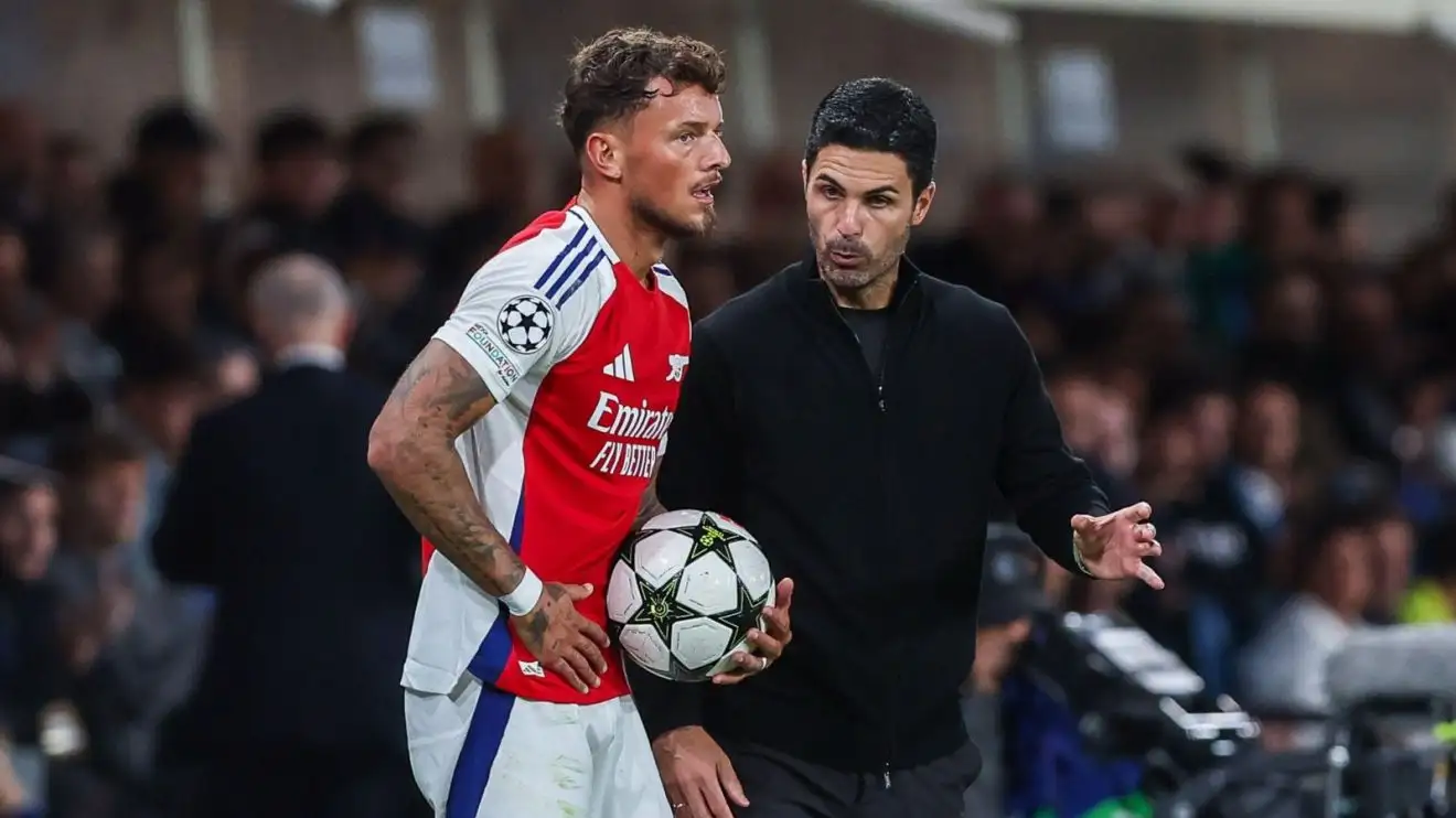 Arsenal defender Ben White and manager Mikel Arteta