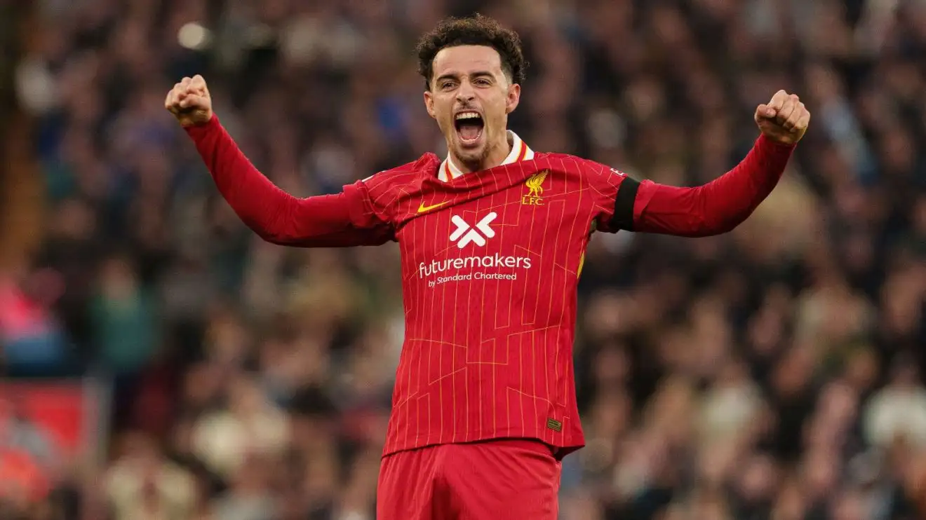 Curtis Jones celebrates his winning goal for Liverpool against Chelsea