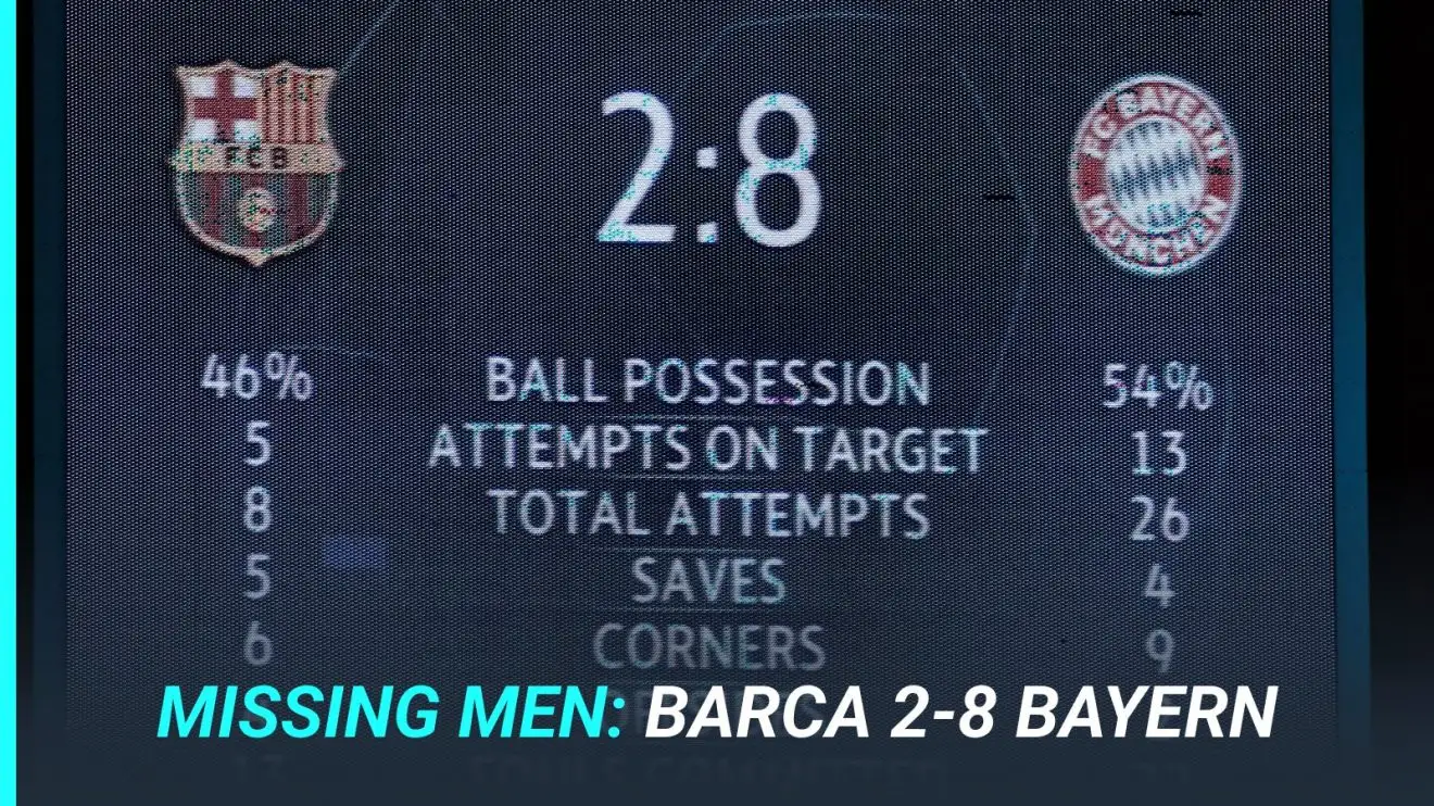The scoreboard in Lisbon after Bayern Munich beat Barcelona 8-2.