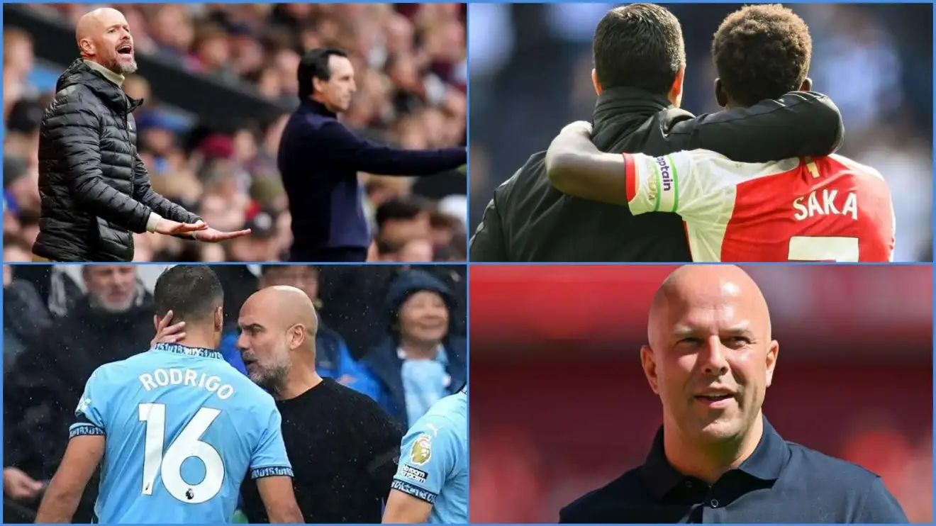 Erik ten Hag, Unai Emery, Mikel Arteta, Bukayo Saka, Rodri, Pep Guardiola và Arne Slot