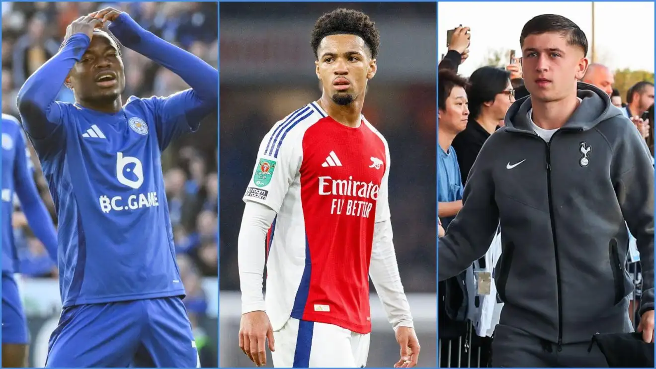 Leicester winger Abdul Fatawu, Arsenal player Ethan Nwaneri and Tottenham forward Mikey Moore