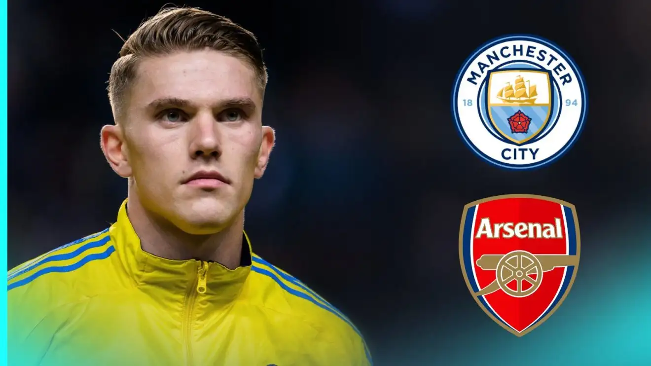 Arsenal, Man City in 'close battle' for £83m striker as Haaland makes Real Madrid transfer decision 1 Viktor Gyokeres via the Man Metropolis and also Arsenal badges