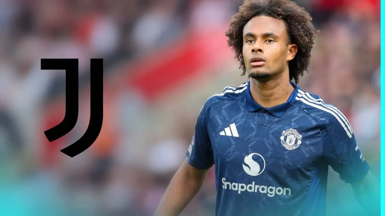 Male Utd striker Joshua Zirkzee via the Juventus badge