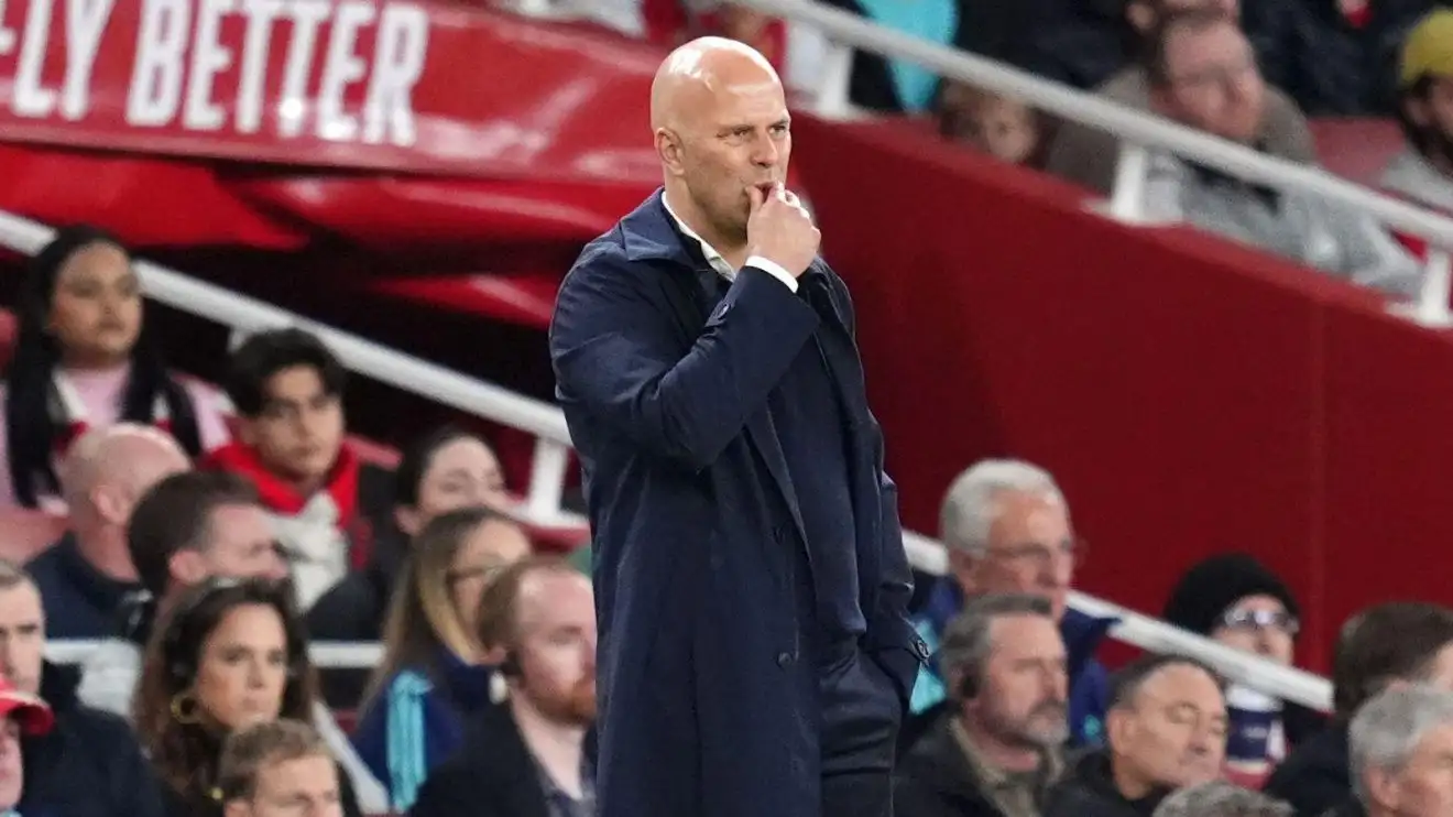 Liverpool manager Arne Slot reacts against Arsenal