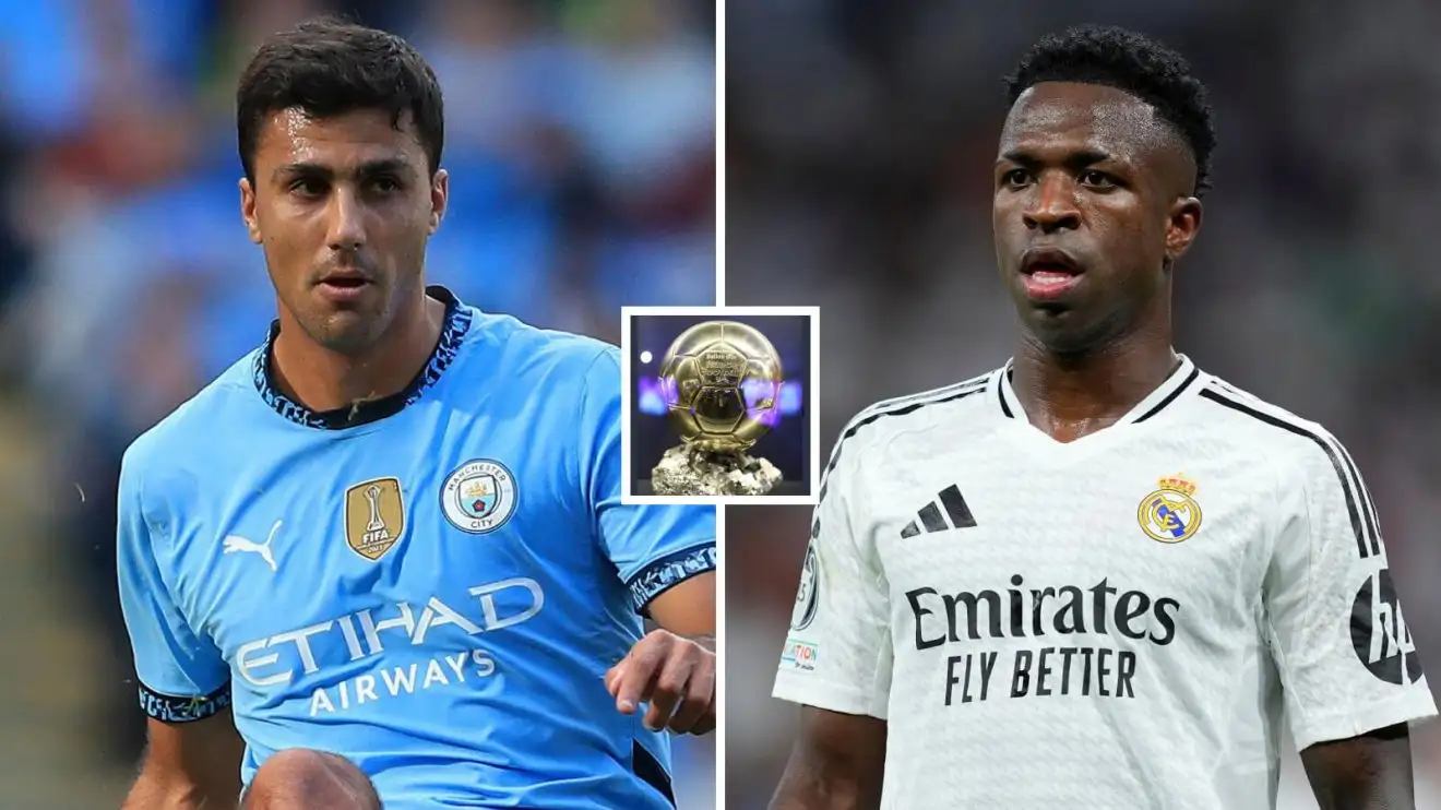 O meio-campista do Man City Rodri e Vinicius Junior