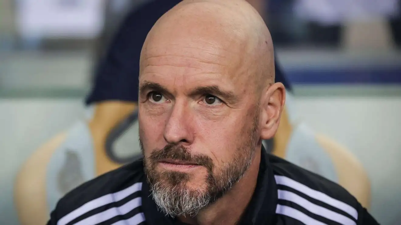 Former Man Utd manager Erik ten Hag on the bench before a match