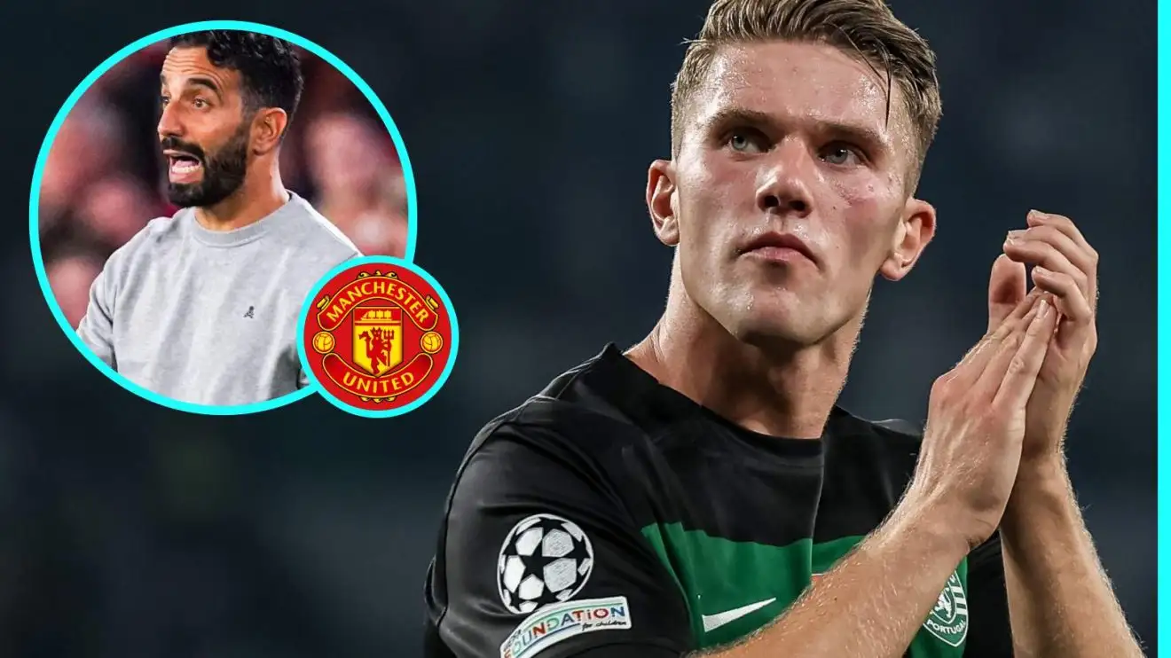Viktor Gyokeres, Ruben Amorim with the Man Utd badge