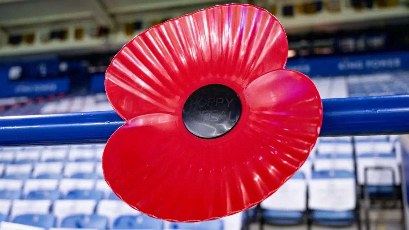 A huge remembrance poppy at Leicester's King Power Gridiron