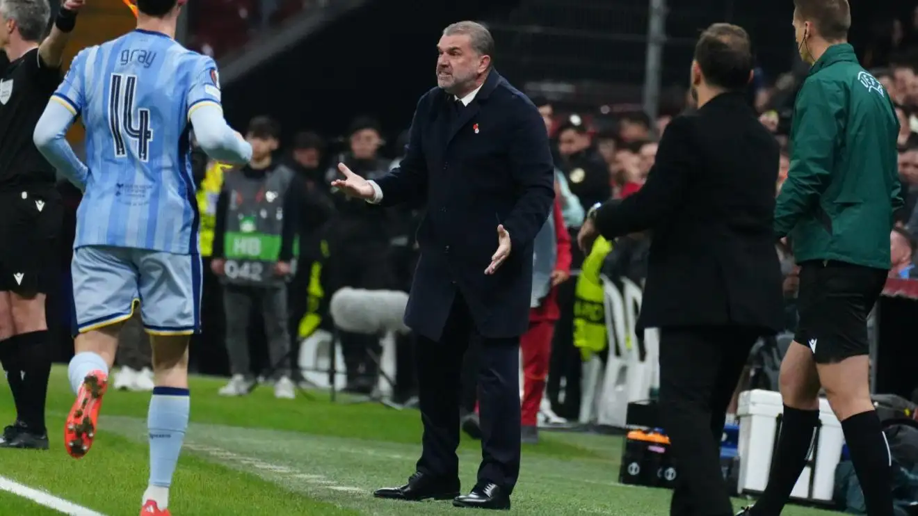 Ange Postecoglou gestures throughout Galatasaray v Tottenham