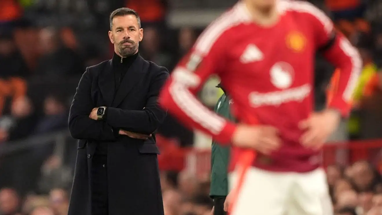 Manchester United interim manager Ruud van Nistelrooy reacts on the touchline