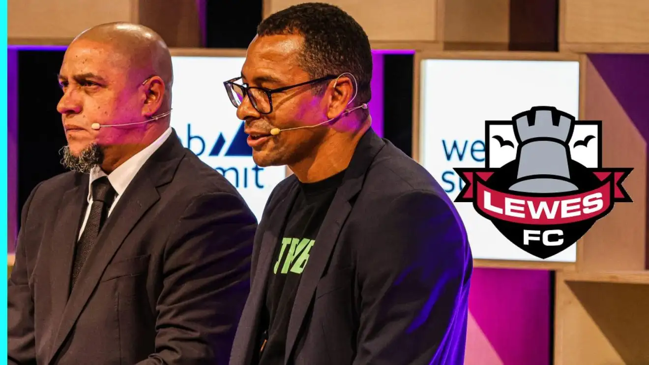 Roberto Carlos and also Gilberto Silva with the Lewes FC badge