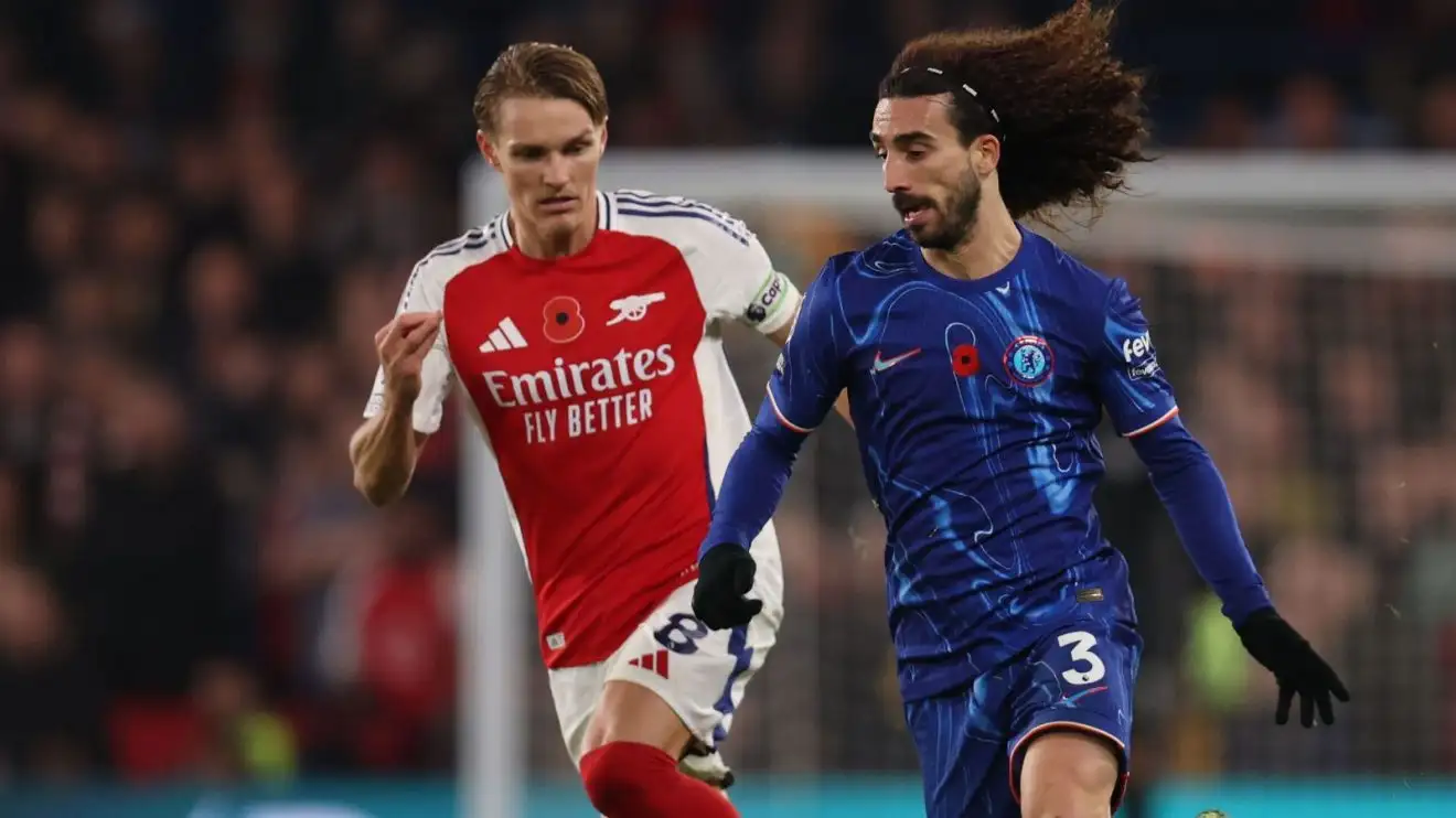 Martin Odegaard and Marc Cucurella in action during the 1-1 Premier League draw between Chelsea and Arsenal at Stamford Bridge