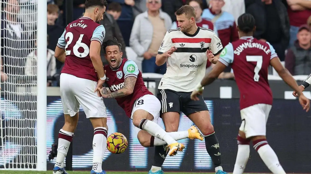 West Pork 2-1 Individual Utd: Danny Ings and also Matthijs de Ligt clash during a match